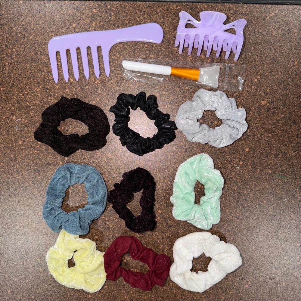 Colorful Scrunchie and Hair Comb Set